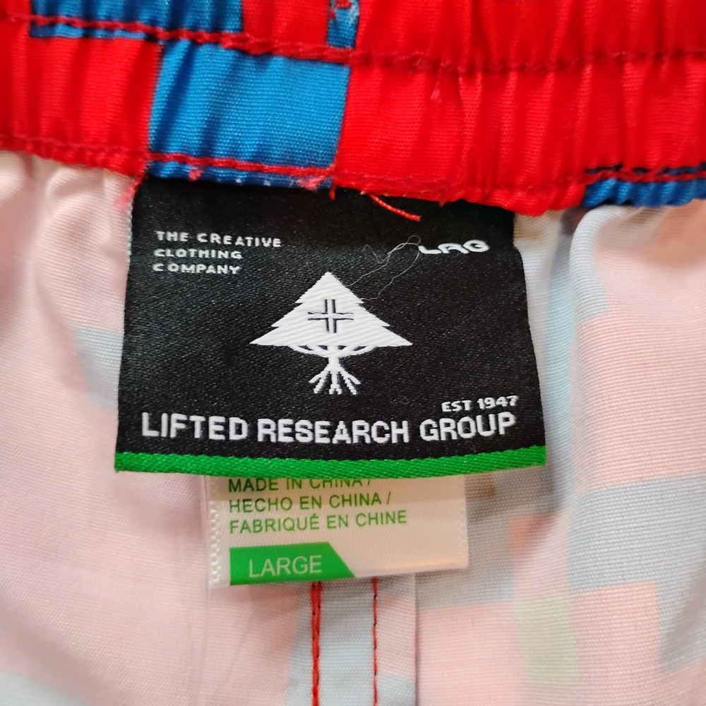 NWT LRG Lifted Research Group Swim Trunks Men's Large Board Shorts Red Pixels - Picture 3 of 8